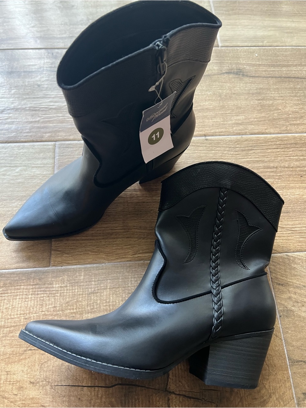 Target Black Braided Western Mid-Calf Heeled Boots - Women
